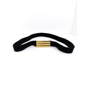 VINTAGE St. John Knit Black Stretch Belt Gold Grid Clasp Avant Garde 80s 90s S